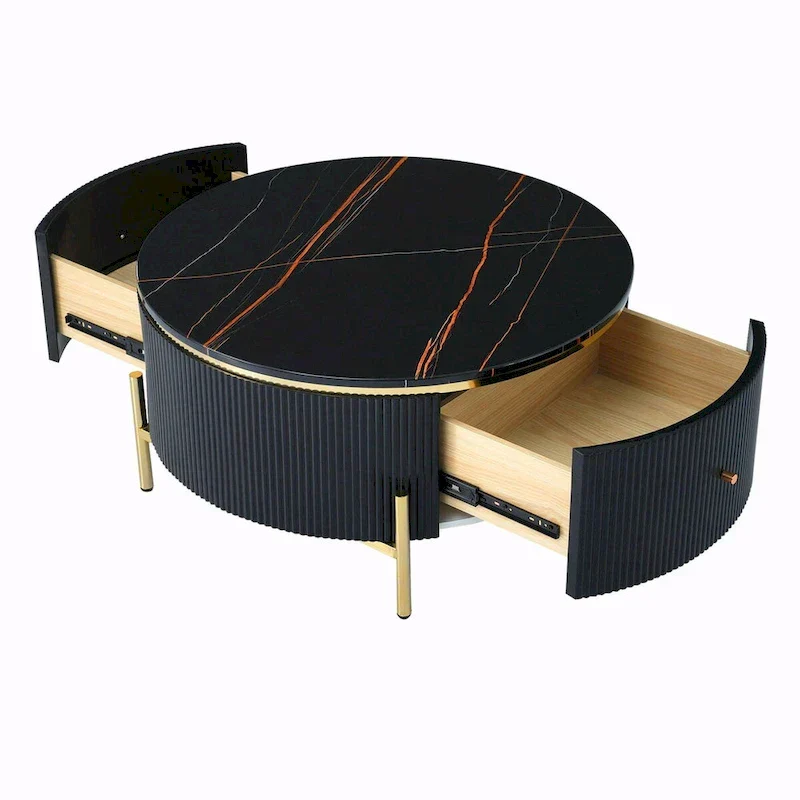 Table basse ronde moderne de 31,5 po avec grand tiroir de rangement
