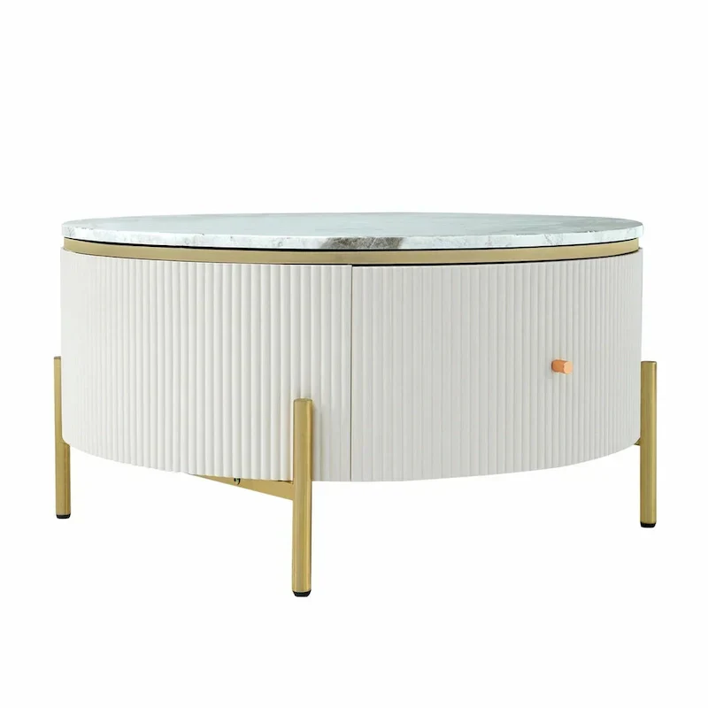Table basse ronde moderne de 31,5 po avec grand tiroir de rangement