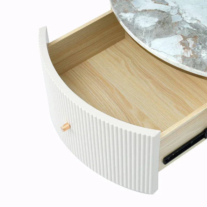 Table basse ronde moderne de 31,5 po avec grand tiroir de rangement