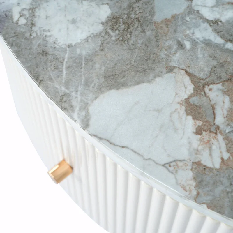 Table basse ronde moderne de 31,5 po avec grand tiroir de rangement