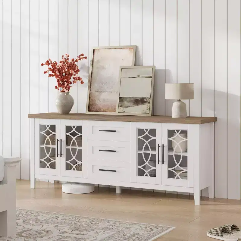 Meuble TV avec tiroirs de rangement, Meuble TV, Table console TV pour salon/chambre à coucher, Armoire de rangement