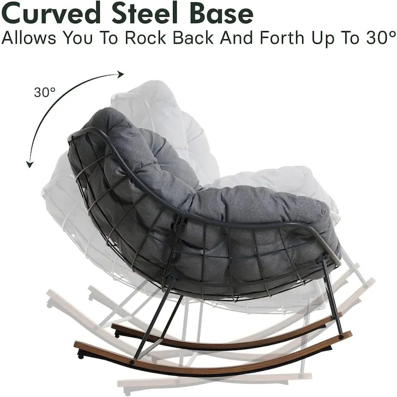 Fauteuil à bascule géant de patio, Chaise œuf Freestyle intérieure-extérieure avec coussin Rembourré Fauteuil de salon moderne pour jardin, cour arrière