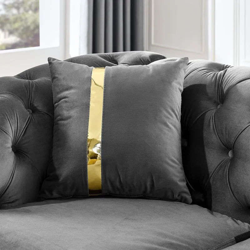 Canapé 3 places Velvet 90,6 po avec 2 oreillers, coussins haute densité, accents dorés et oreillers