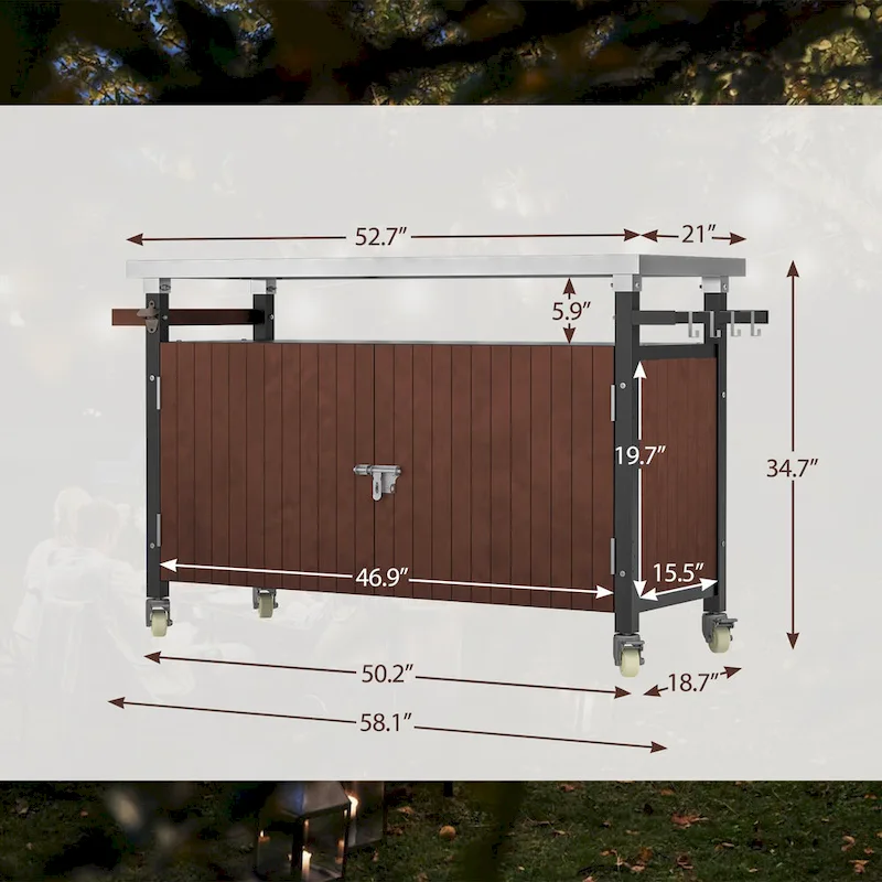Chariot de barbecue extérieur avec plateau en acier inoxydable (sans tabouret)