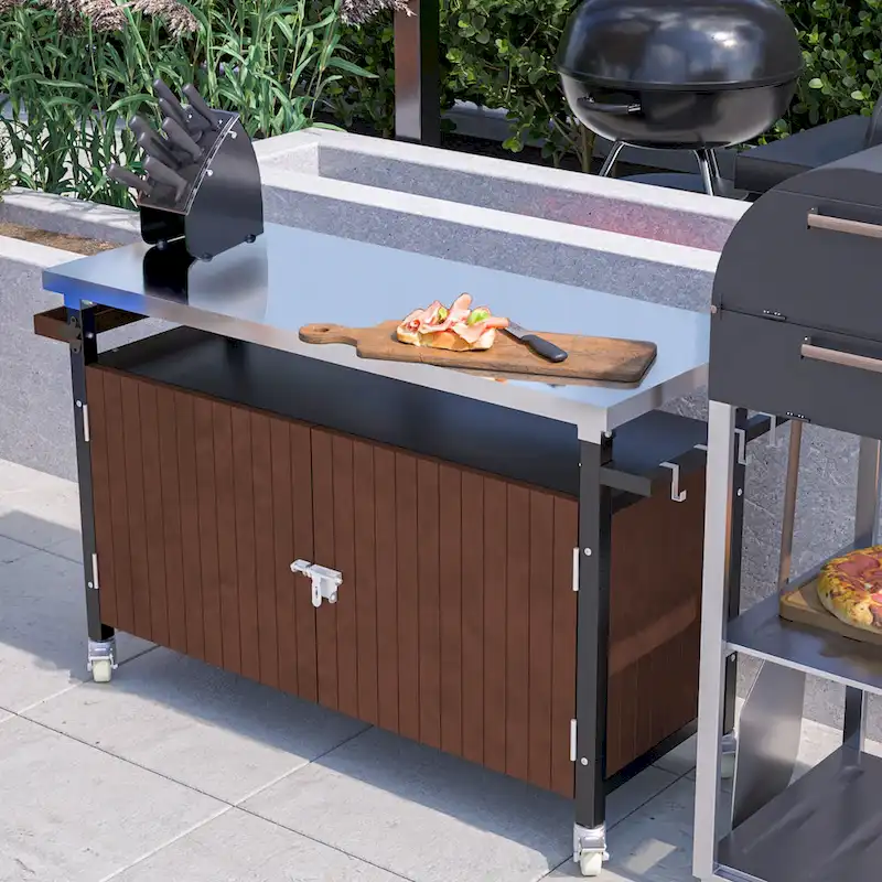Chariot de barbecue extérieur avec plateau en acier inoxydable (sans tabouret)