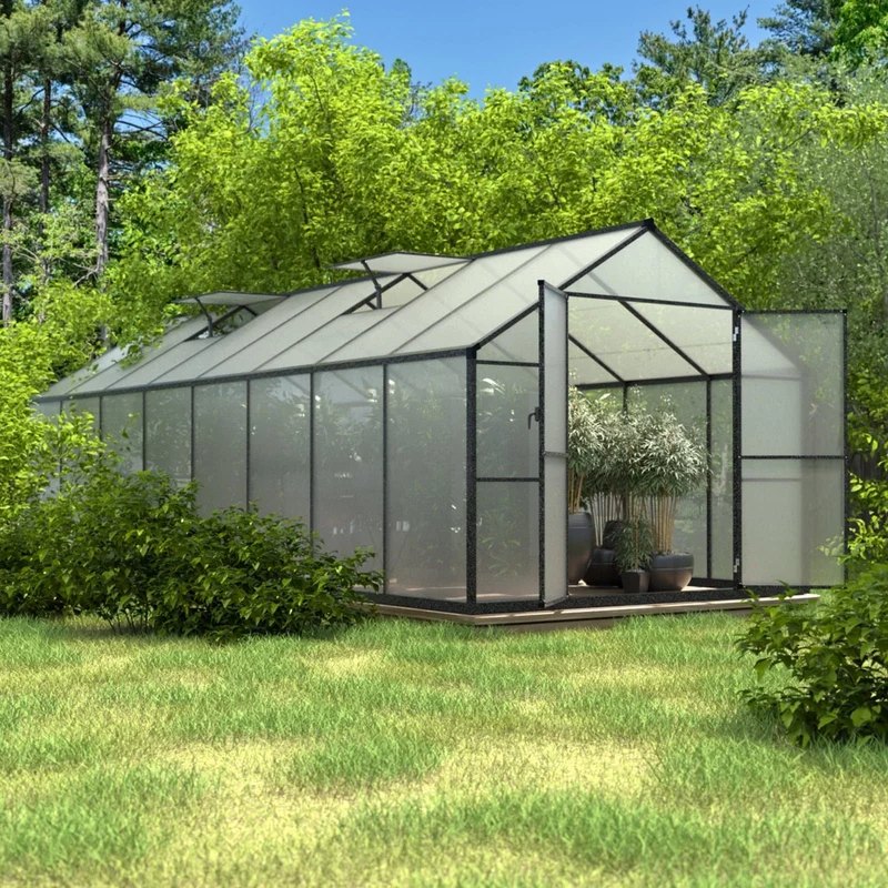 Serre de jardin aluminium VEIKOUS avec évent de toit réglable et porte verrouillable Grise