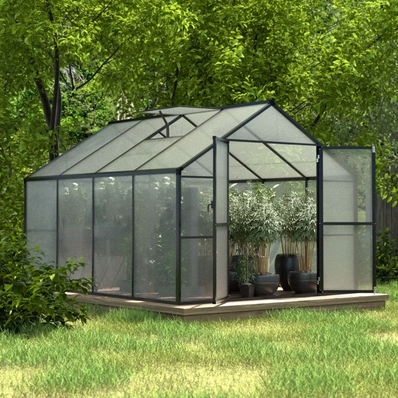 Serre de jardin aluminium VEIKOUS avec évent de toit réglable et porte verrouillable Grise