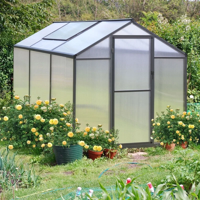 Serre de jardin aluminium VEIKOUS avec évent de toit réglable et porte verrouillable Grise