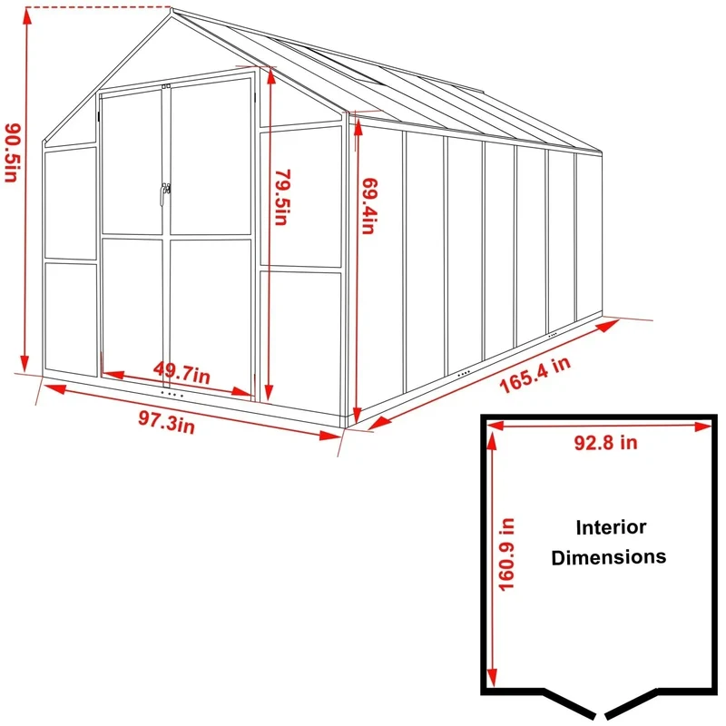 Serre de jardin aluminium VEIKOUS avec évent de toit réglable et porte verrouillable Grise
