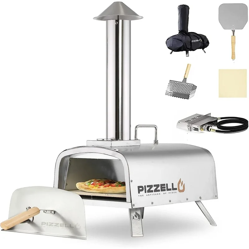 Four à Pizza Extérieur Multi-Combustibles avec Brûleur à Gaz et Boîte à Bois - 12 pouces