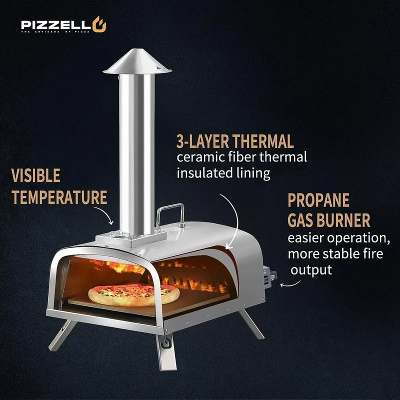 Four à Pizza Extérieur Multi-Combustibles avec Brûleur à Gaz et Boîte à Bois - 12 pouces