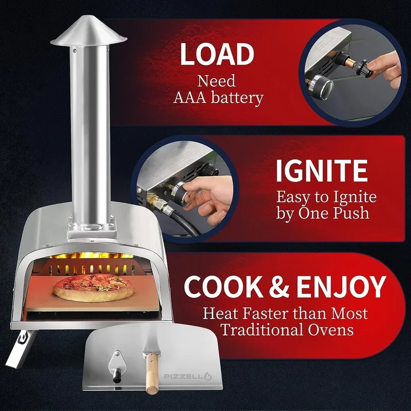 Four à Pizza Extérieur Multi-Combustibles avec Brûleur à Gaz et Boîte à Bois - 12 pouces