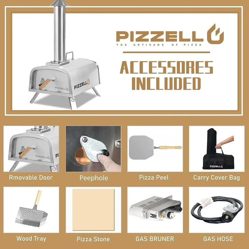 Four à Pizza Extérieur Multi-Combustibles avec Brûleur à Gaz et Boîte à Bois - 12 pouces
