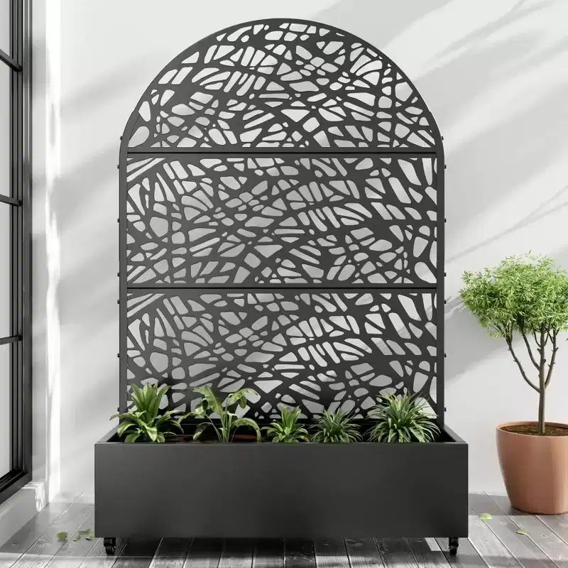 MAYEERTY 72x47 Jardinière arquée en fer noir avec treillis, ensemble de 3 pièces pour décoration de jardin, terrasse et balcon