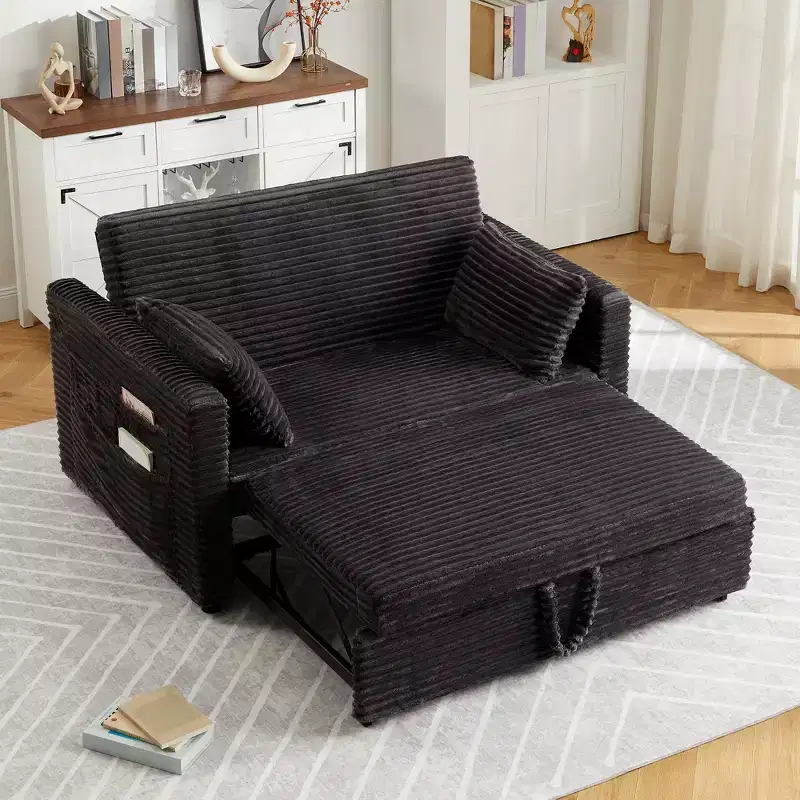Canapé-lit convertible 55 pouces avec repose-pieds escamotable et dossier réglable, canapé peu encombrant pour petits appartements