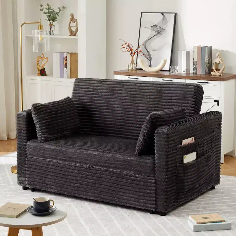 Canapé-lit convertible 55 pouces avec repose-pieds escamotable et dossier réglable, canapé peu encombrant pour petits appartements