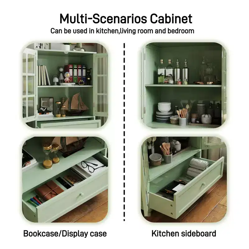 Meuble de rangement, Meuble bas en bois avec 1 tiroir et 2 portes vitrées, Buffet de style rustique avec rangement pour salon