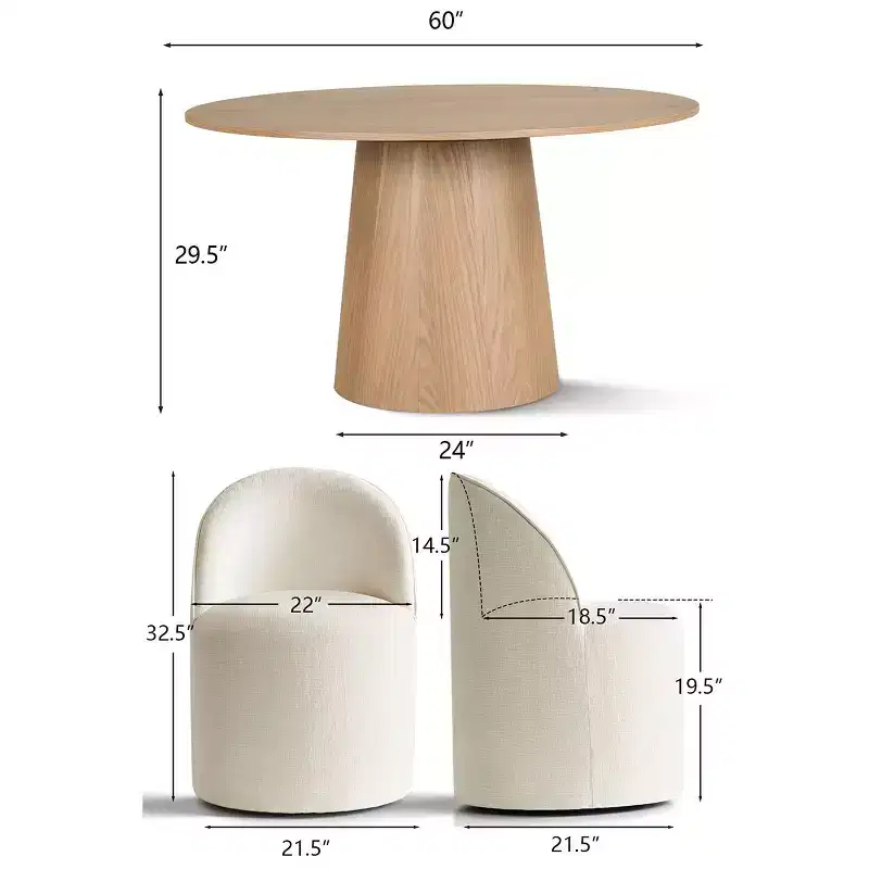 Ensemble de salle à manger moderne pour 6 personnes, table à manger ronde avec pied central, chaises de salle à manger pivotantes à roulettes, tissu chenille texturé - Panipeachy