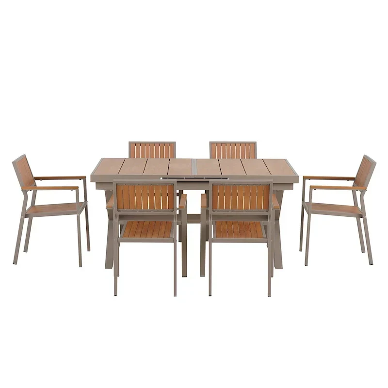Ensemble de salle à manger d'extérieur extensible 7 pièces avec table extensible et 6 fauteuils