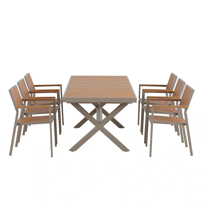 Ensemble de salle à manger d'extérieur extensible 7 pièces avec table extensible et 6 fauteuils