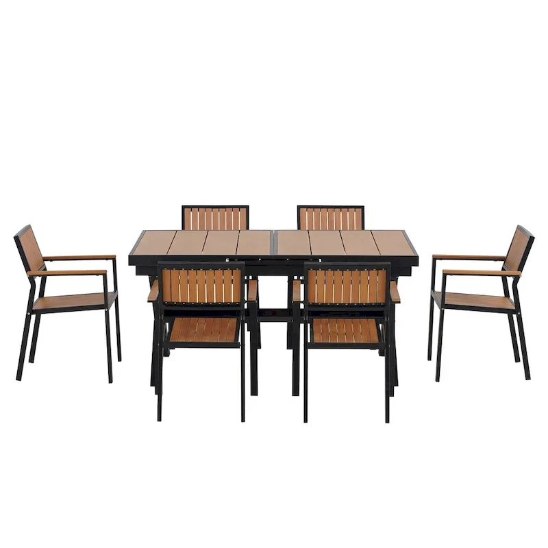 Ensemble de salle à manger d'extérieur extensible 7 pièces avec table extensible et 6 fauteuils