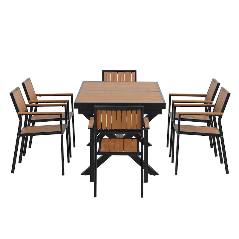 Ensemble de salle à manger d'extérieur extensible 7 pièces avec table extensible et 6 fauteuils