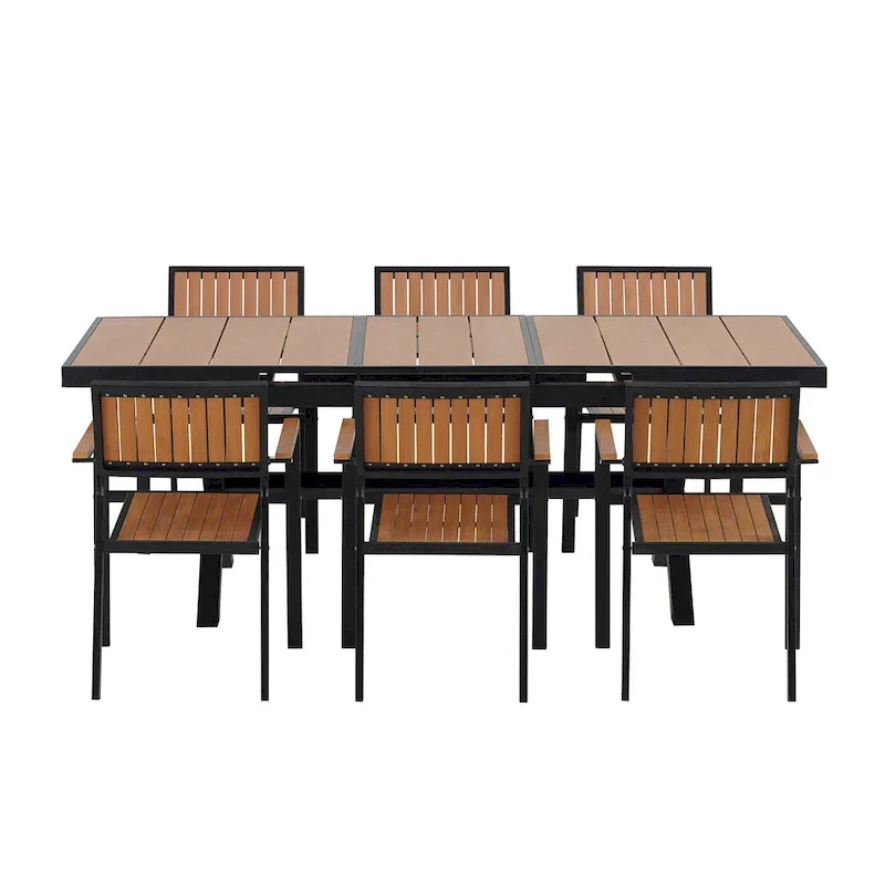 Ensemble de salle à manger d'extérieur extensible 7 pièces avec table extensible et 6 fauteuils