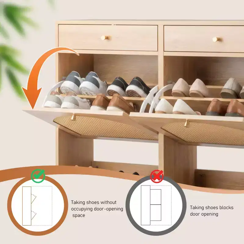 Karl Home Meuble à chaussures en rotin avec 2 tiroirs et 4 compartiments basculants en panneaux de particules 105 cm (L)