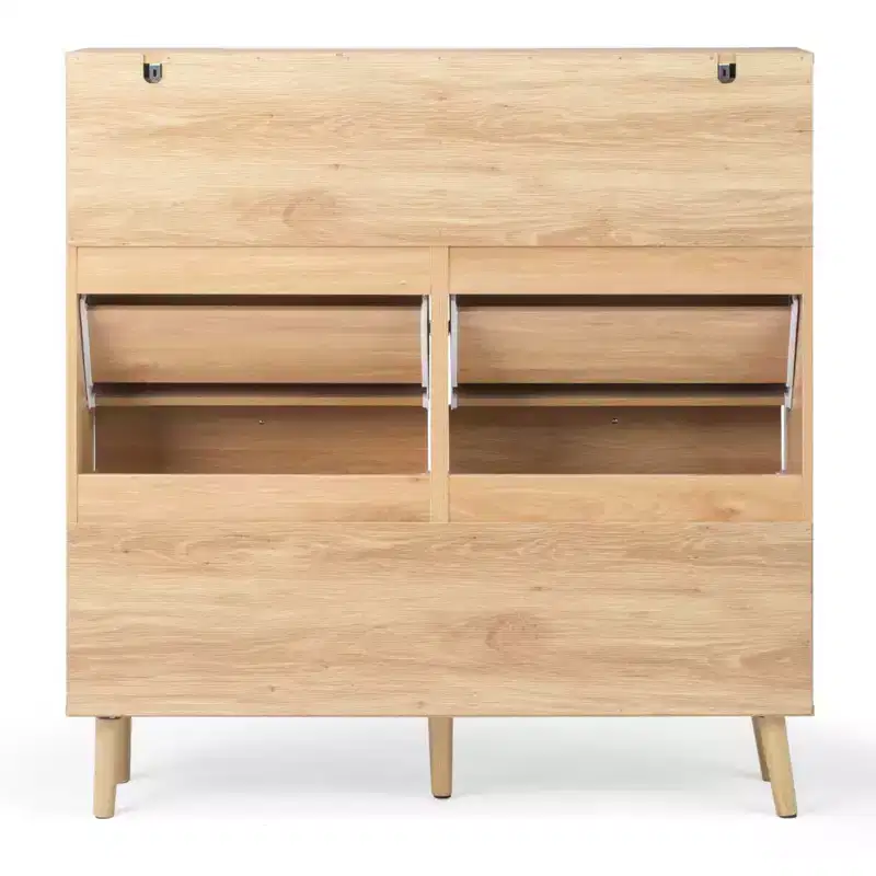 Karl Home Meuble à chaussures en rotin avec 2 tiroirs et 4 compartiments basculants en panneaux de particules 105 cm (L)