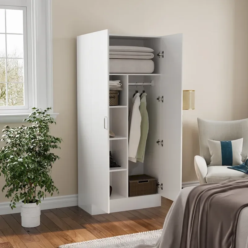 Armoire de chambre autonome à 2 portes avec tringle à vêtements