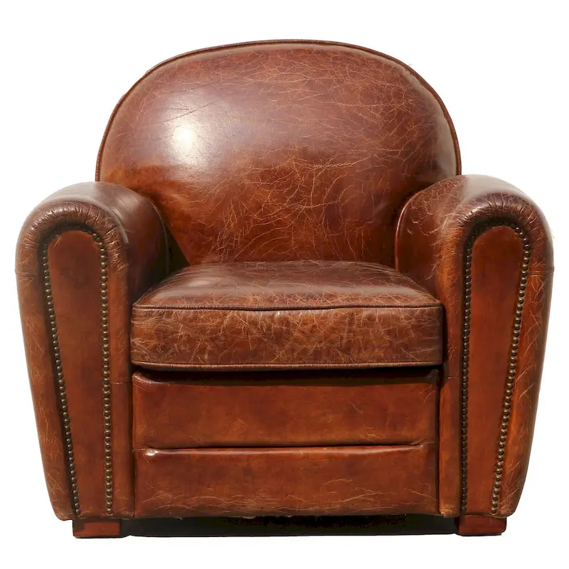 Fauteuil Club Paris en Cuir Véritable Pasargad Home, Marron