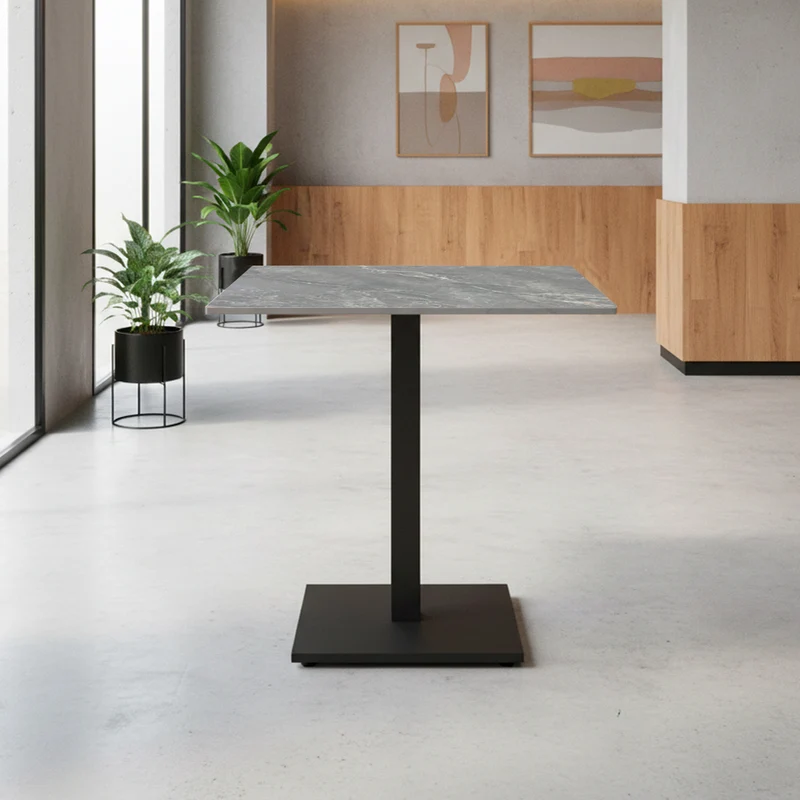 Tavolo quadrato 80x80 con piano in ceramica effetto marmo grigio e struttura nera set 2 pz Elora