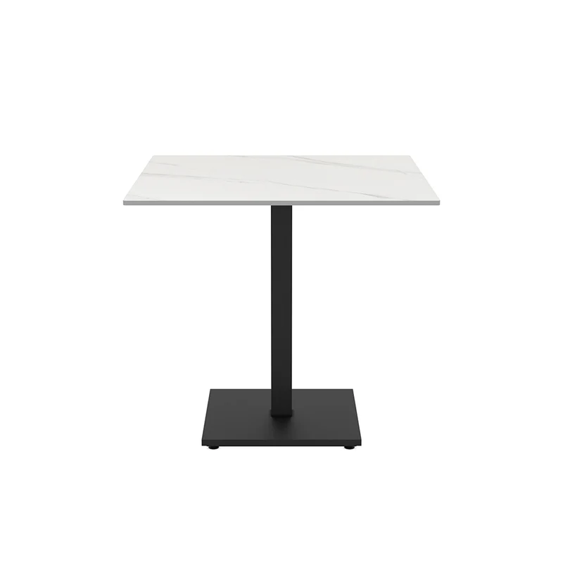Tavolo quadrato 80x80 con piano in ceramica effetto marmo bianco calacatta e struttura nera set 2 pz Elora
