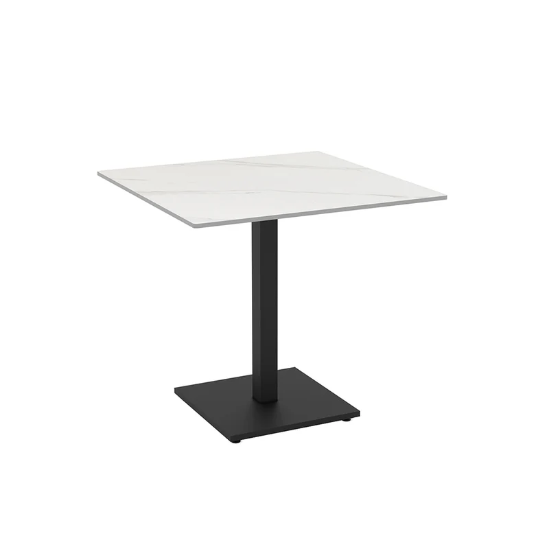 Tavolo quadrato 80x80 con piano in ceramica effetto marmo bianco calacatta e struttura nera set 2 pz Elora