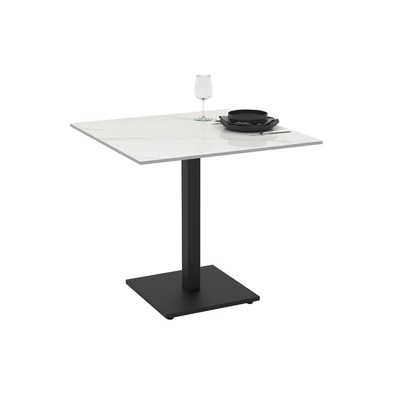 Tavolo quadrato 80x80 con piano in ceramica effetto marmo bianco calacatta e struttura nera set 2 pz Elora