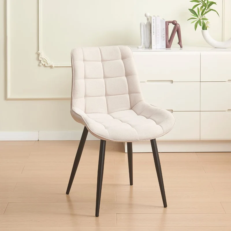 Set 4 sedie in tessuto beige con trama geometrica e struttura in metallo nero Mika