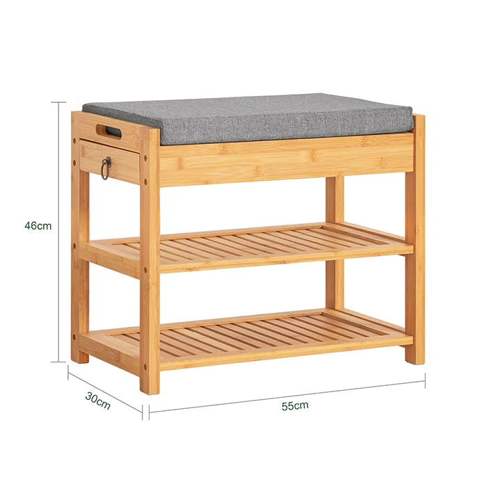 SoBuy | Schuhbank | Sitzbank mit Schuhregal | Breit 55cm Bambus | FSR49-N