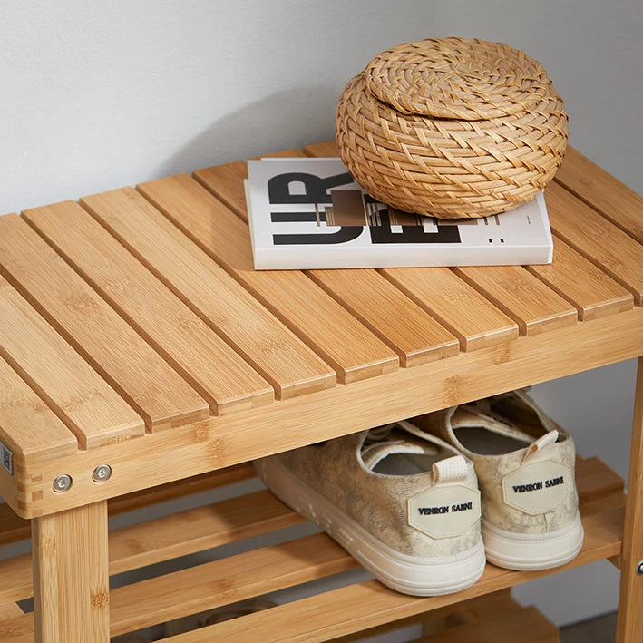 SoBuy | Schuhregal | Sitzbank schmal | Breit 50cm Bambus | FSR02-K-N