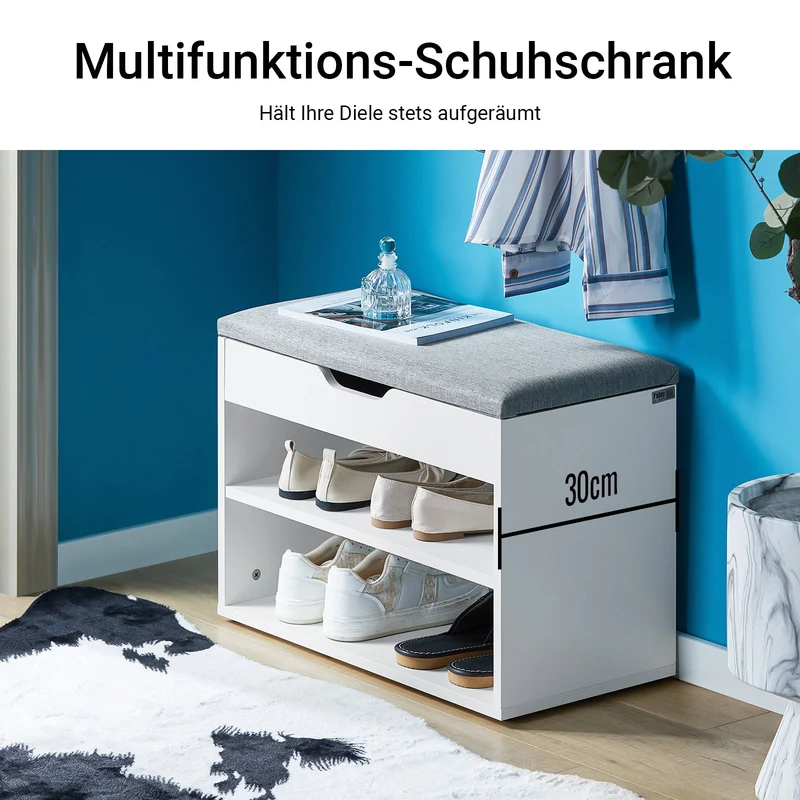 SoBuy | Schuhbank mit Sitzfläche | Schuhregal | Schuhschrank Hellgrau | FSR25-HG