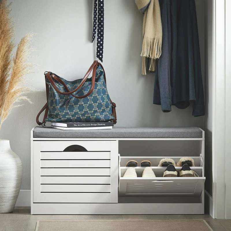 SoBuy | Schuhkipper | Schuhbank mit Schuhfach | Landhausstil Weiß | FSR62-II-W