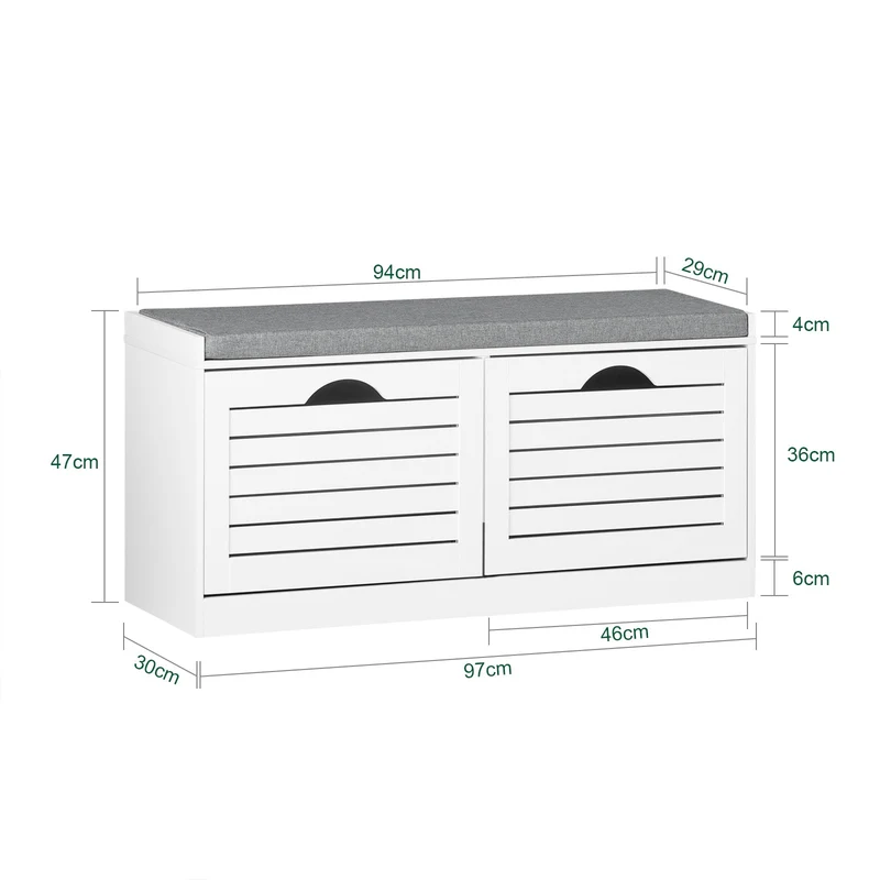 SoBuy | Schuhkipper | Schuhbank mit Schuhfach | Landhausstil Weiß | FSR62-II-W