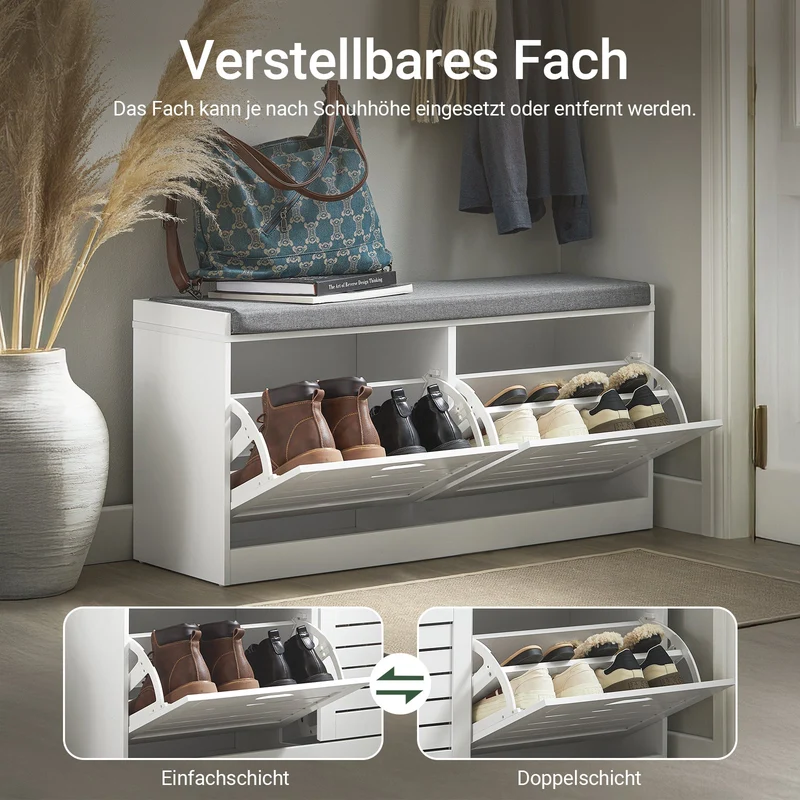 SoBuy | Schuhkipper | Schuhbank mit Schuhfach | Landhausstil Weiß | FSR62-II-W