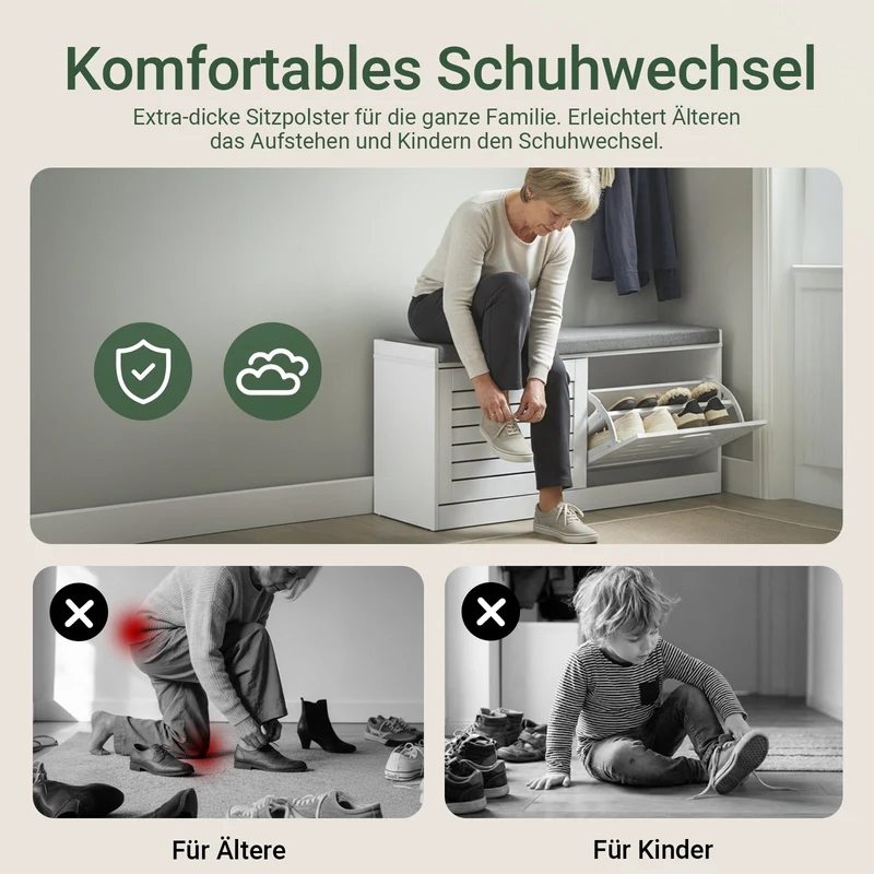 SoBuy | Schuhkipper | Schuhbank mit Schuhfach | Landhausstil Weiß | FSR62-II-W