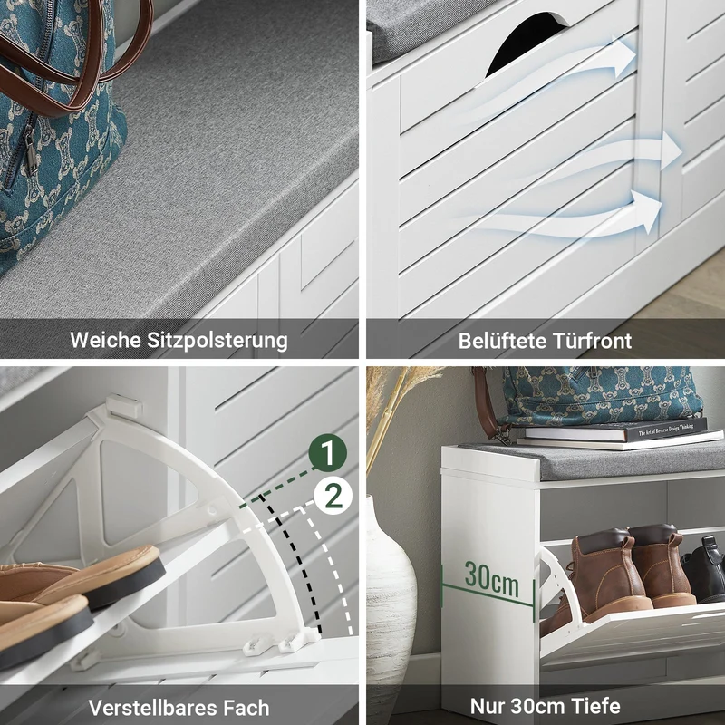 SoBuy | Schuhkipper | Schuhbank mit Schuhfach | Landhausstil Weiß | FSR62-II-W