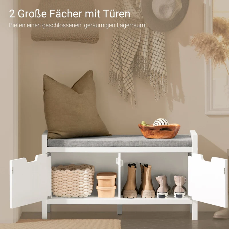 SoBuy | Sitzkommode | Sitzbank mit Sitzfläche | Schuhtruhe | Schuhschrank | Weiß | FSR63-II-W