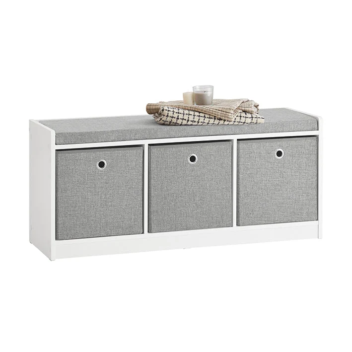 SoBuy | Sitzkommode | Schuhtruhe | Sitzbank | Weiß-Grau | FSR65-DG
