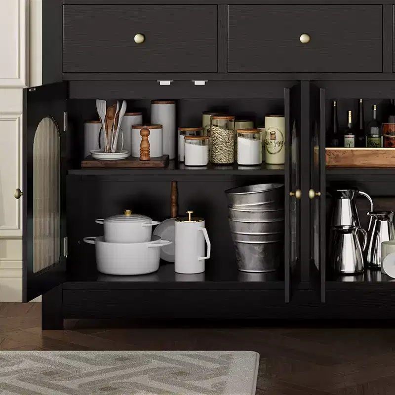 Buffet étroit de 140 cm avec 3 tiroirs et 4 portes pour cuisine, salle à manger, salon