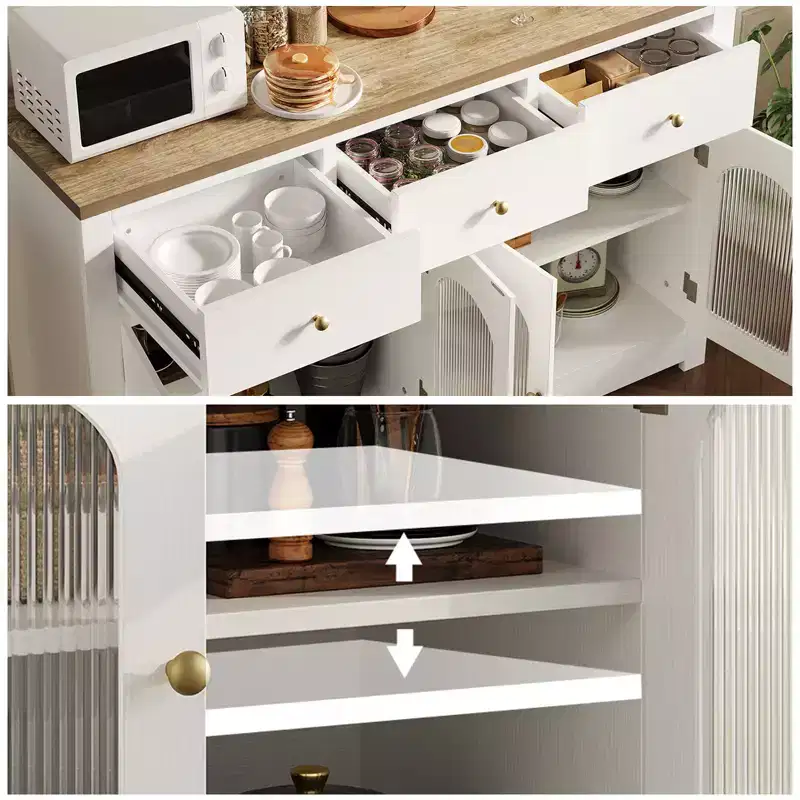 Buffet étroit de 140 cm avec 3 tiroirs et 4 portes pour cuisine, salle à manger, salon