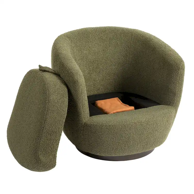 Fauteuil club pivotant rembourré avec rangement, chaise d'appoint moderne pour salon, chambre, bureau ou coin lecture