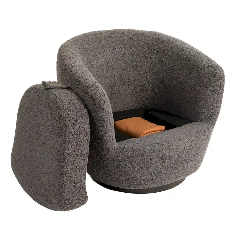 Fauteuil club pivotant rembourré avec rangement, chaise d'appoint moderne pour salon, chambre, bureau ou coin lecture